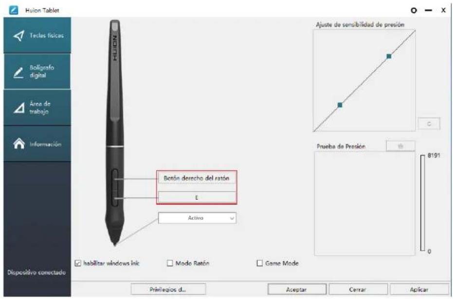 Huion Inspiroy Dial Q620M - Configuración de los botones del lápiz - 1