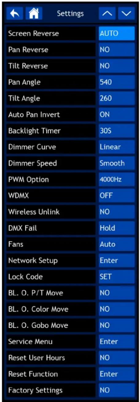 INFINITY Furion S402 Spot - Menu Réglages - 1