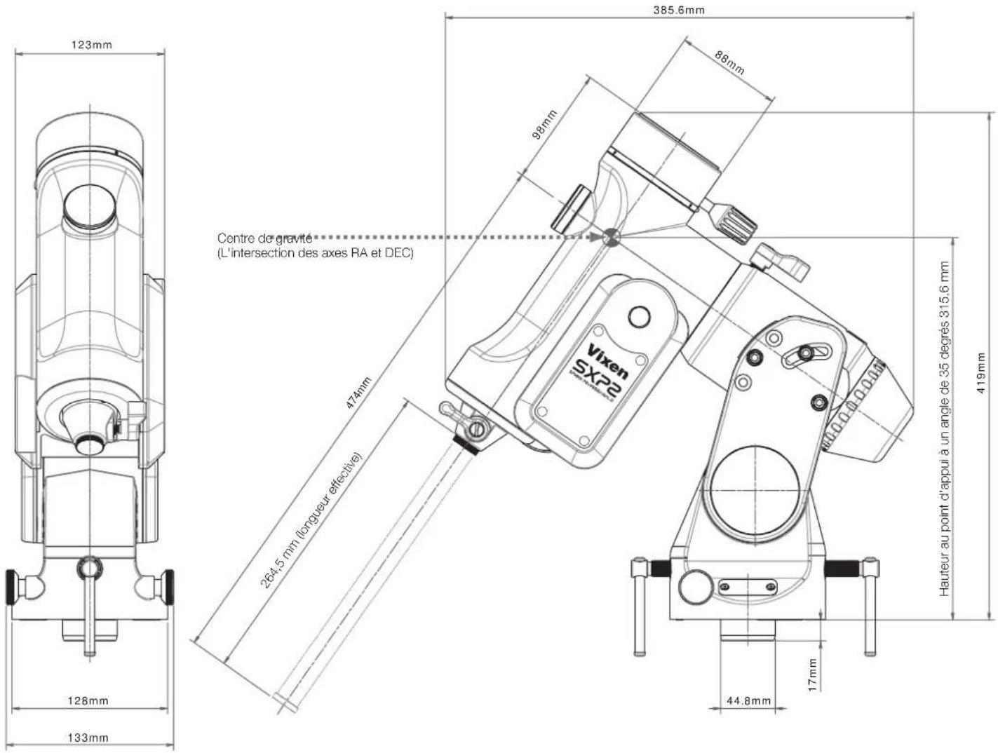 Vixen SXP2 - Dimensions de la monture SXP2 - 1