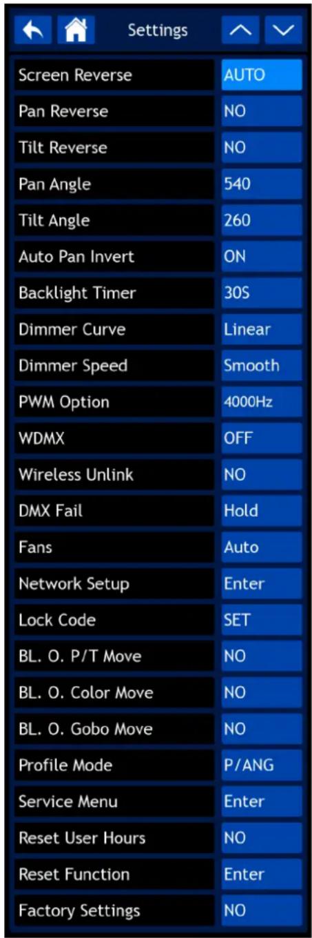 INFINITY Furion P402 Profile - Menu Réglages - 1