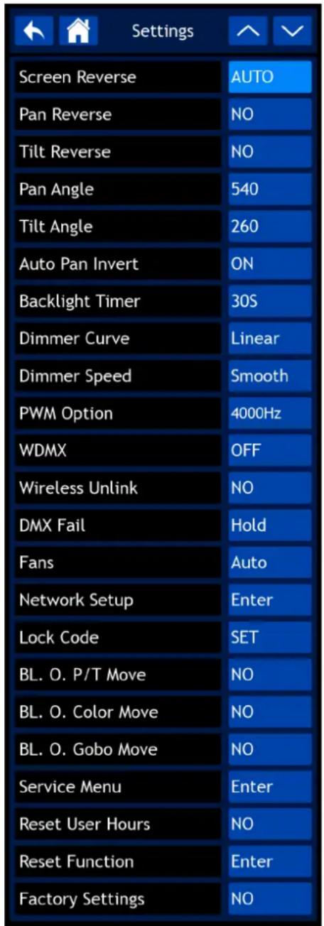 INFINITY Furion S602 Spot - Menu Réglages - 1