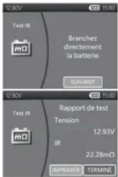 12 BOV Test IR mΩ Branchez directement la batterie. SURVANT 12 BOV Test IR mΩ Rapport de test Tension 12.93V IR 22.28mΩ IMPRIMER TERMINI