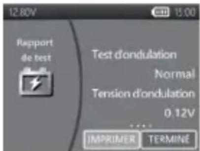 12.80V Capport de test Test d'ondulation Normal Tension d'ondulation 0.12V IMPRIMER TERMINÉ