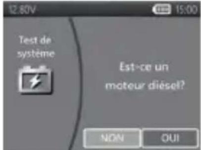 12.80V Test de système Est-ce un moteur diesel? NON OUT