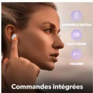 CONTROLLE TACTILE PLAY/FAUSE VOLUME Commandes intégrées
