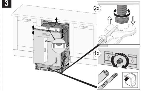 Diagram illustrating the assembly of a kitchen appliance with labeled parts and a 2x magnified view showing internal components.