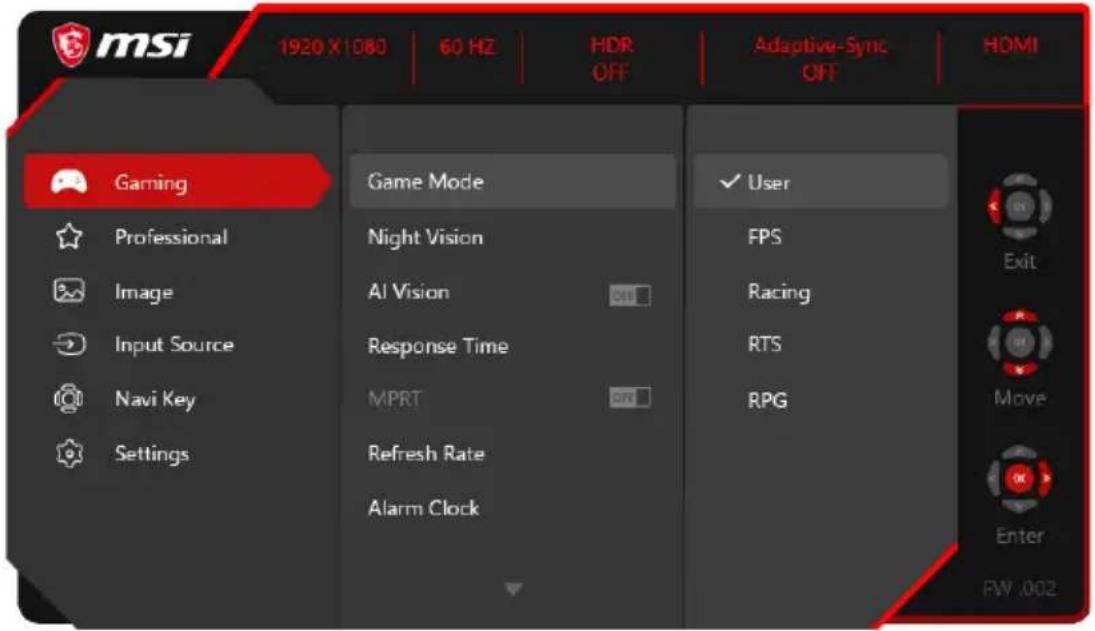 MSI G275L E14 - Menus OSD - 1