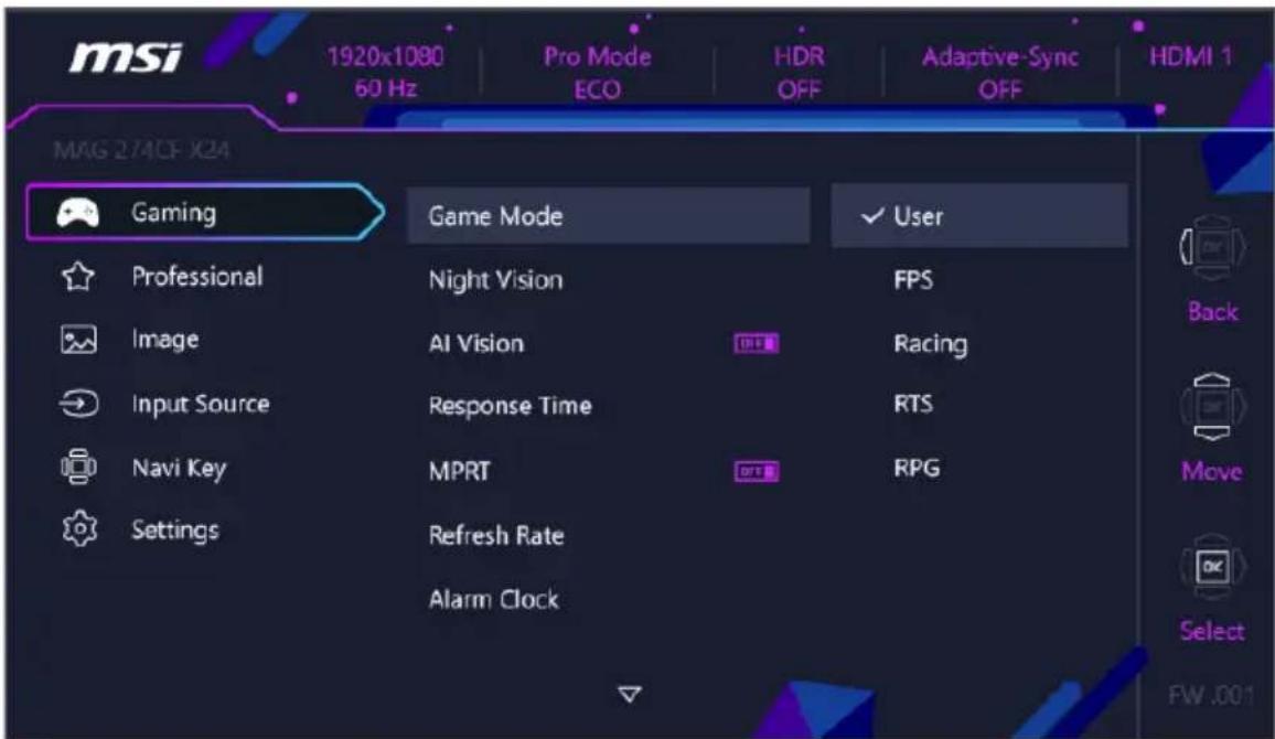 MSI MAG 274CF X24 - Menus OSD - 1