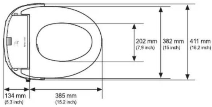202 mm (7.9 inch) 382 mm (15 inch) 411 mm (16.2 inch) 134 mm (5.3 inch) 385 mm (15.2 inch)