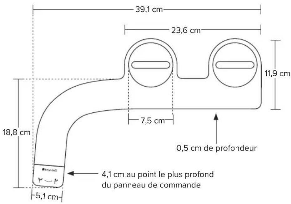 39,1 cm 23,6 cm 11,9 cm 18,8 cm 7,5 cm 0,5 cm de profondeur 4,1 cm au point le plus profond du panneau de commande 5,1 cm