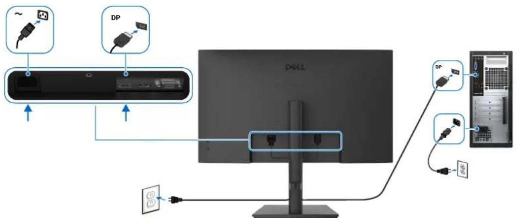 DELL Pro 27 E2726HS - Branchement du câble DisplayPort (facultatif) - 1