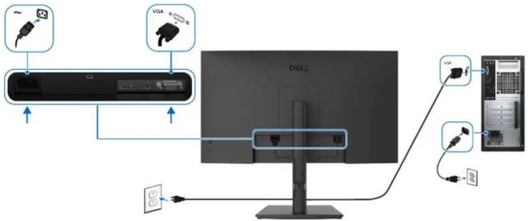 DELL Pro 27 E2726HS - Connexion du câble VGA (facultatif) - 1