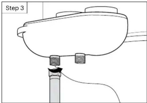 Brondell FreshSpa Thinline FSA-25 - Connect bidet hose to bidet attachment Connect the open end of bidet hose to the cold connection under the bidet attachment. - 1