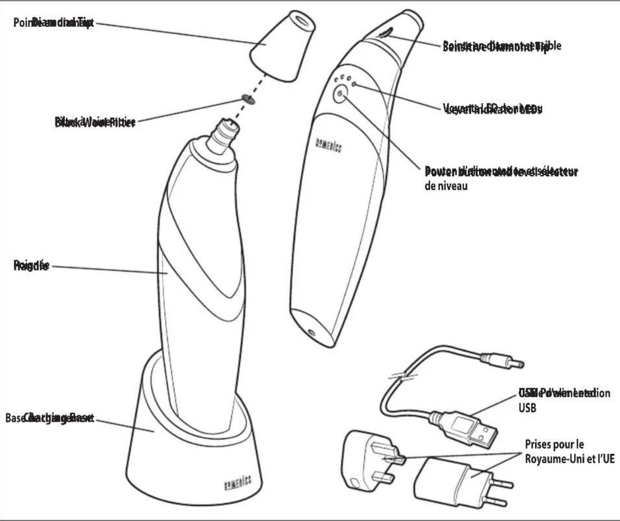 Point Deamin d'aird Tépt Beintaire d'iammonet Triple Bilancé d'Armé Pâtiers Voyantir d'Ammonet Mésu Power button and de estlésteur de niveau Peigdie Base Charging Base USB Pol'ien lestation USB Prises pour le Royaume-Uni et l'UE