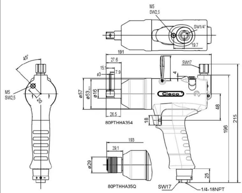 Cleco 20PTHH403 - Dimensions 80PTHHA en mm - 1