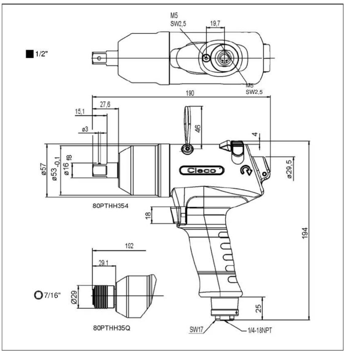 Cleco 20PTHH403 - Dimensions 80PTHH en mm - 1