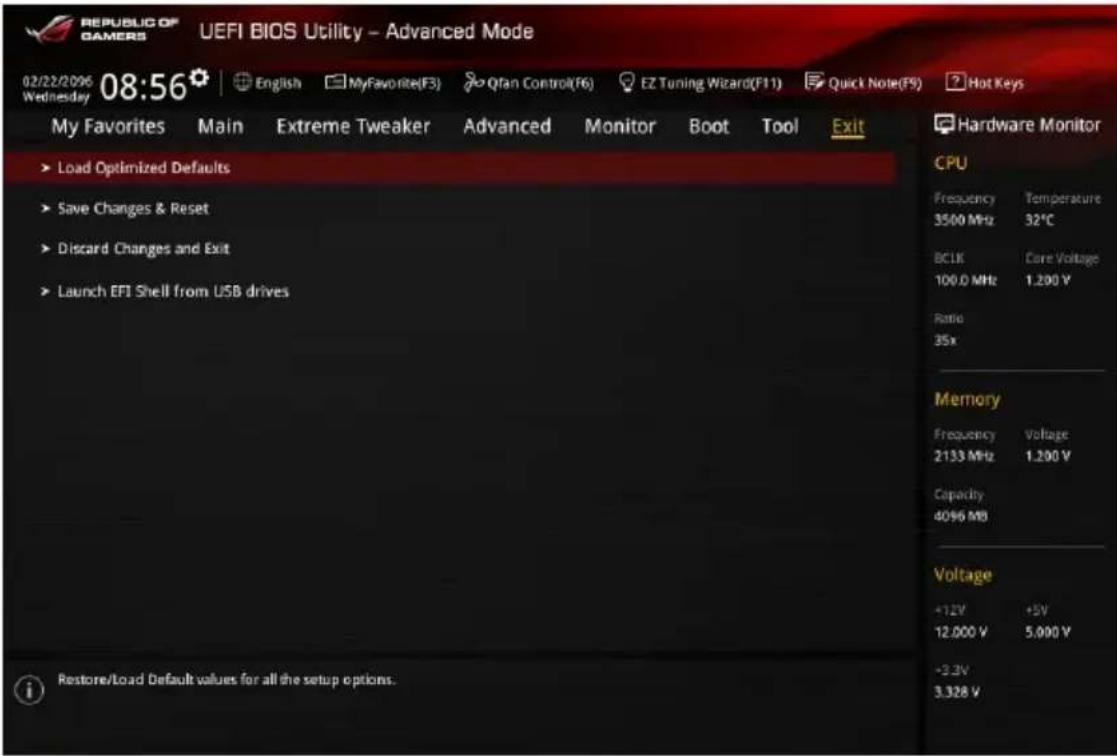 ASUS ROG Maximus VIII Formula - Menu Exit (Sortie) - 1