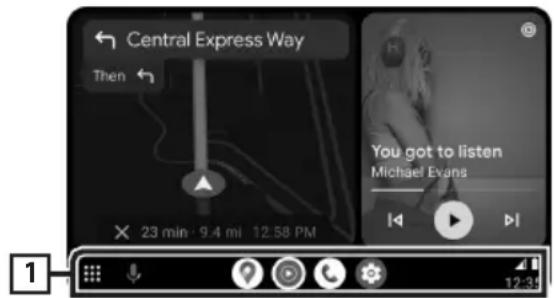 JVC KW-M593BT - Betriebstasten und verfügbare Apps auf dem Android Auto-Bildschirm - 1