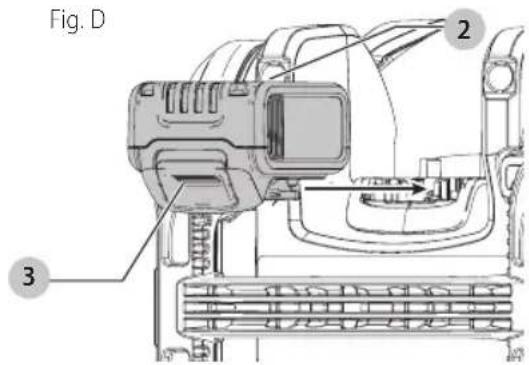 DEWALT DCC2560 - Cómo instalar y retirar la unidad de batería (Fig. D) - 1
