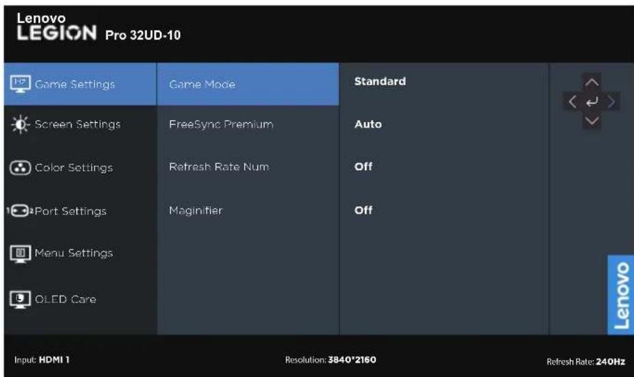 LENOVO Legion Pro 32UD-10 - En utilisant les contrôle du menu OSD (affichage à l'écran) - 1