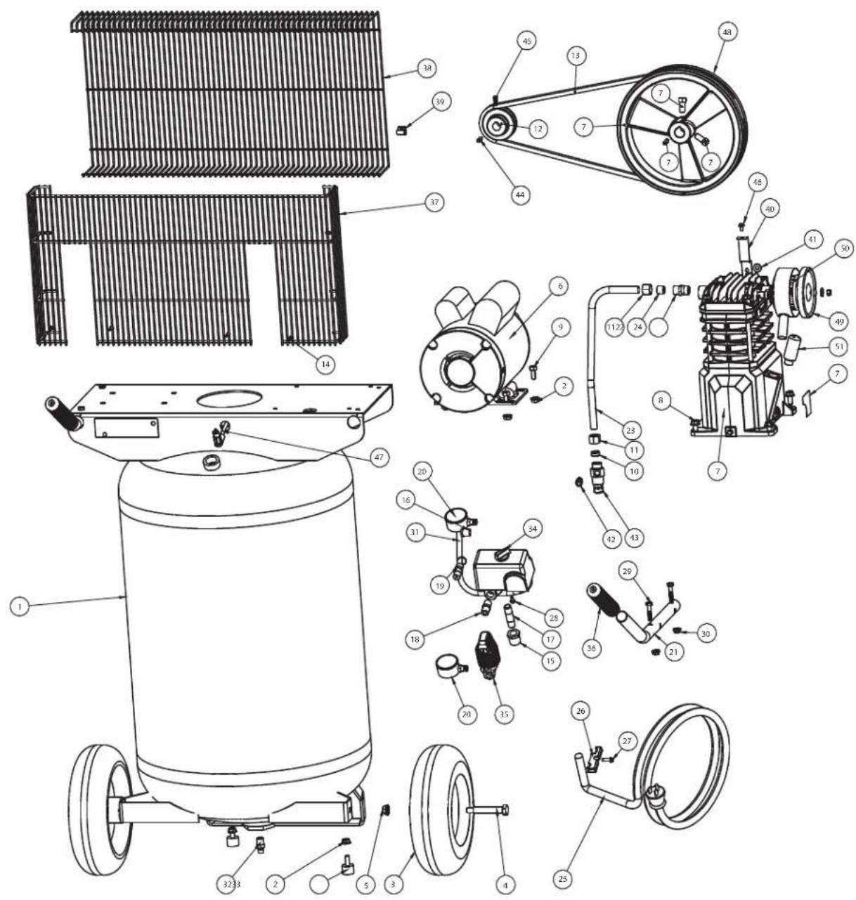 Campbell Hausfeld VT6367 - Illustration des pièces détachées pour les modèles VT6358 et VT6367 - 1