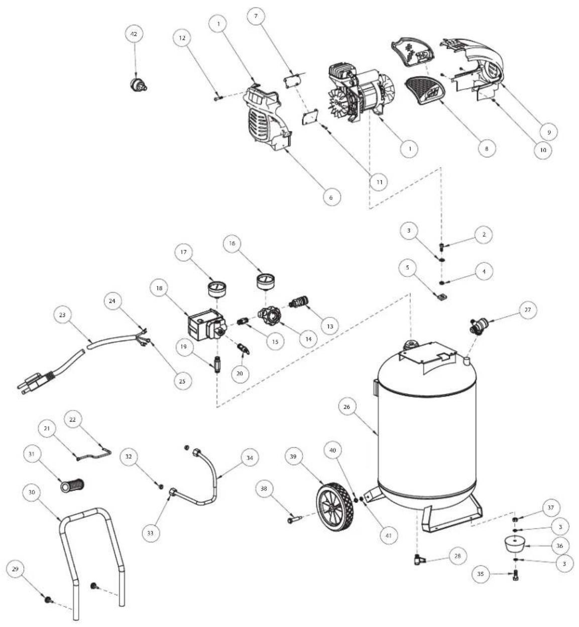 Campbell Hausfeld DC260000 - Illustration des pièces de remplacement pour le DC260000 - 1
