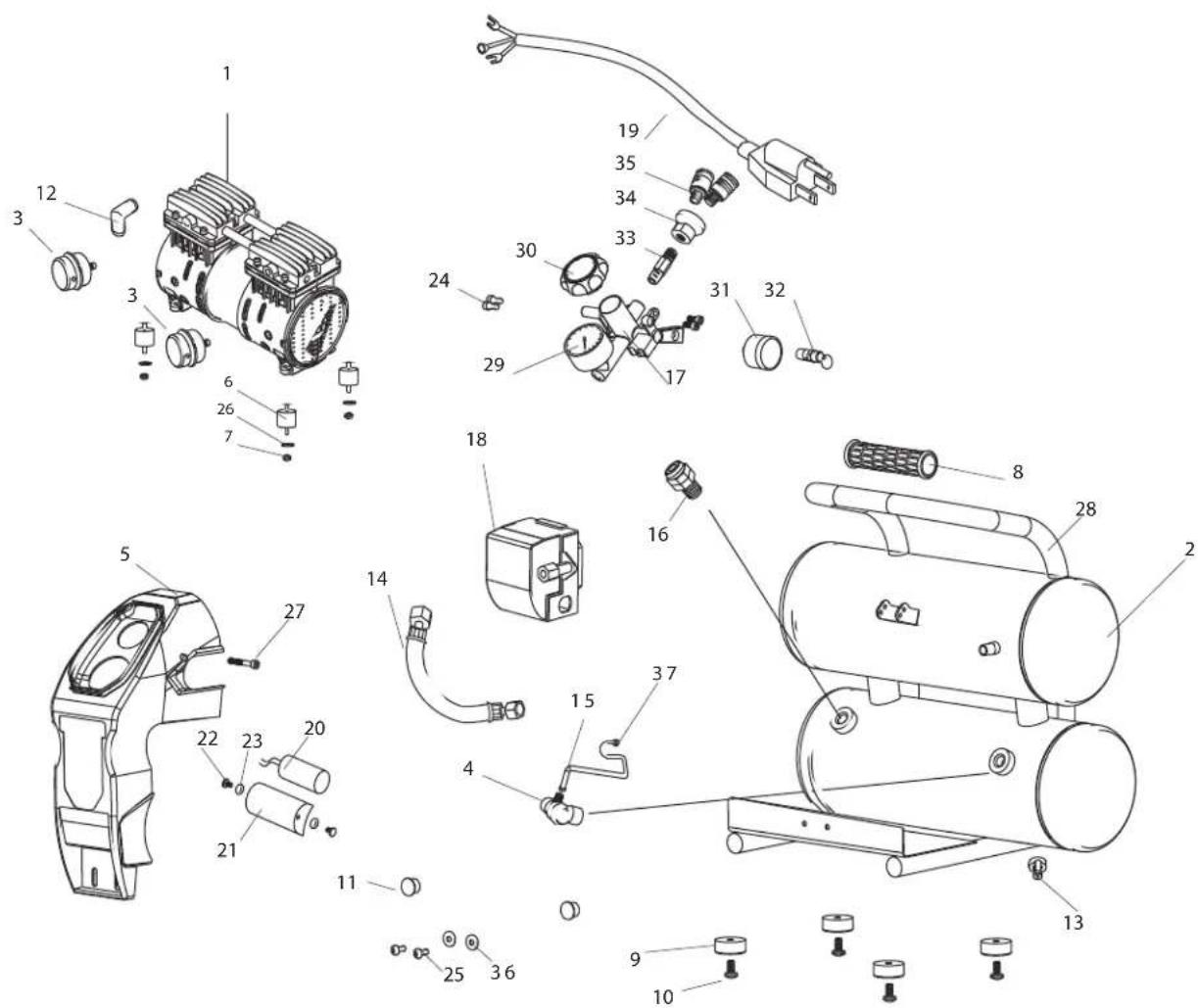 Campbell Hausfeld DC040500 - ILUSTRACION DE LOS REPUESTOS PARA DC040500 - 1