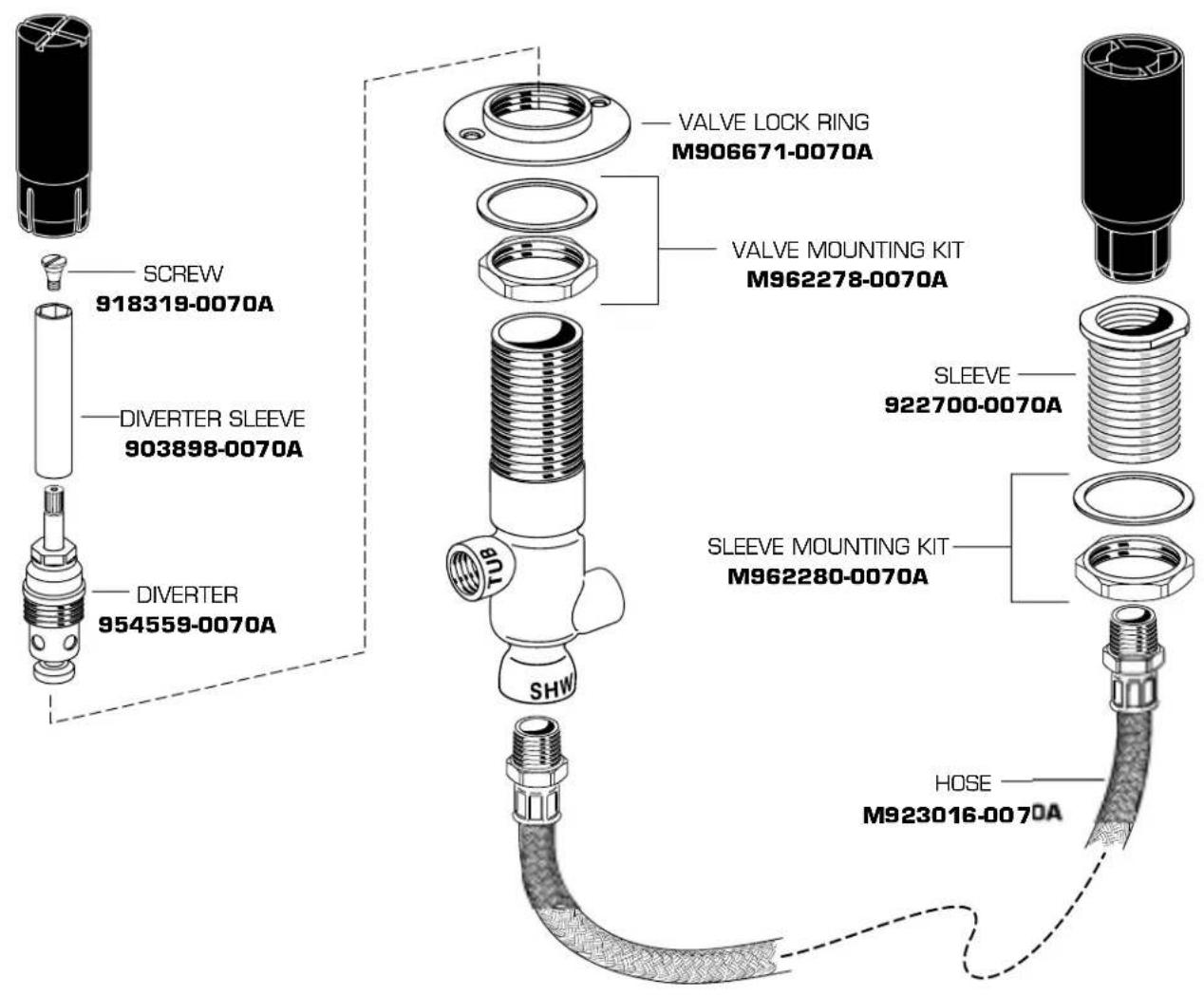 American Standard Colony Soft T975500.002 - DIVERTER & PERSONAL SHOWER ROUGH VALVE KIT - 1