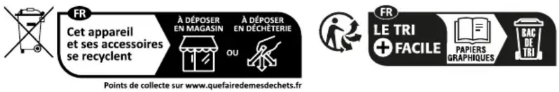 FR Cet appareil et ses accessoires se recyclent À DÉPOSER EN MAGASIN À DÉPOSER EN DÉCHÉTERIE OU Points de collecte sur www.quefairedemesdechets.fr FR LE TRI + FACILE PAPIERS GRAPHIQUES BAC DE TRI