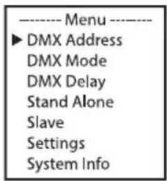Cameo Root Bar SMD - USTAWIANIE ADRESU STARTOWEGO DMX (DMX Address) - 1