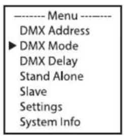 Cameo Root Battery - SETTING THE DMX OPERATING MODE (DMX Mode) - 1