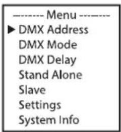 Cameo Root Battery - CONFIGURACION DE LA DIRECCION DE INICIO DMX (DMX Address) - 1