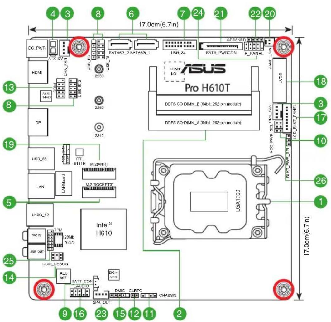 ASUS PRO H610T-CSM - Vue d'ensemble de la carte mère - 1