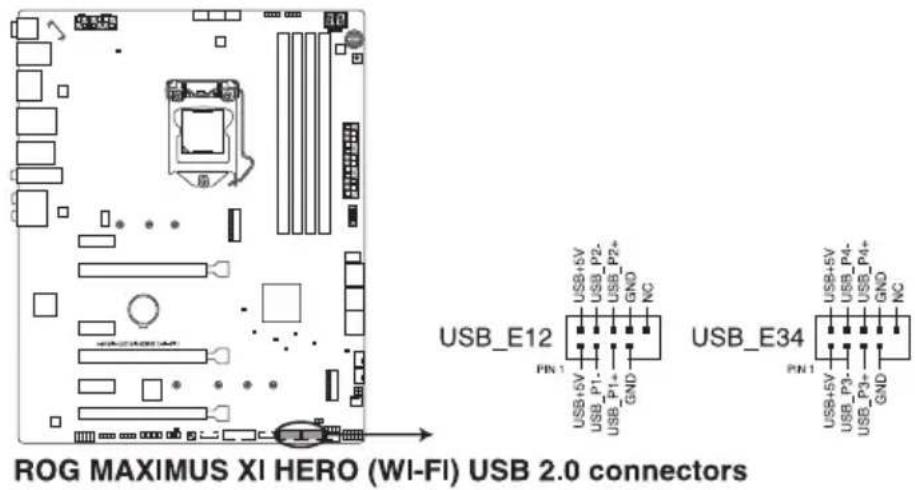 ASUS ROG Maximus XI Hero - Connecteurs USB 2.0 (10-1 pin USB\_E12; USB\_E34) - 1