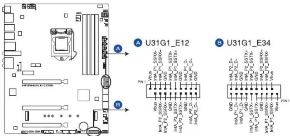 ASUS ROG Maximus XI Code - Connecteurs USB 3.1 Gen 1 (20-1 pin U31G1\_E12; U31G1\_E34) - 1