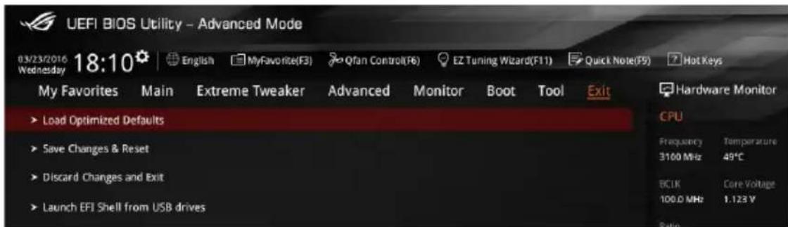ASUS ROG Rampage V Edition 10 - Menu Exit (Sortie) - 1