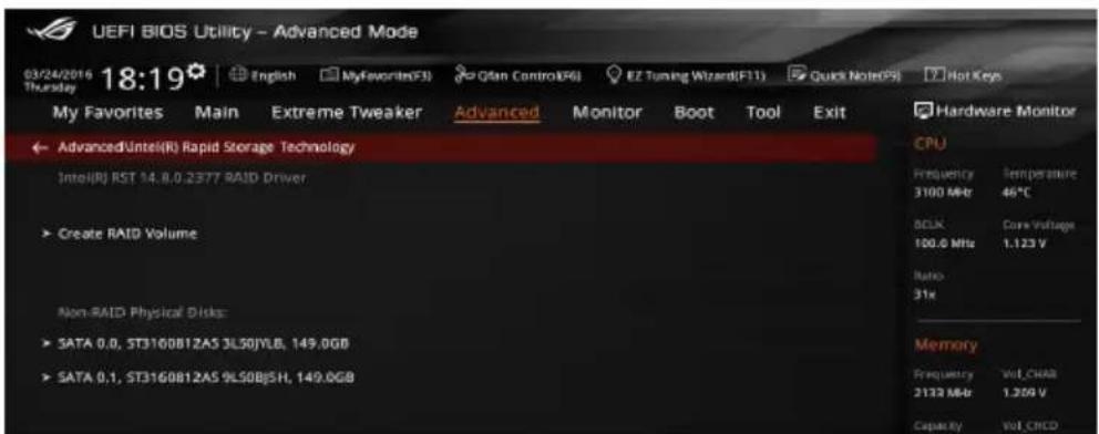 ASUS ROG Rampage V Edition 10 - Utilitaire Intel UEFI® Rapid Storage Technology du BIOS - 2