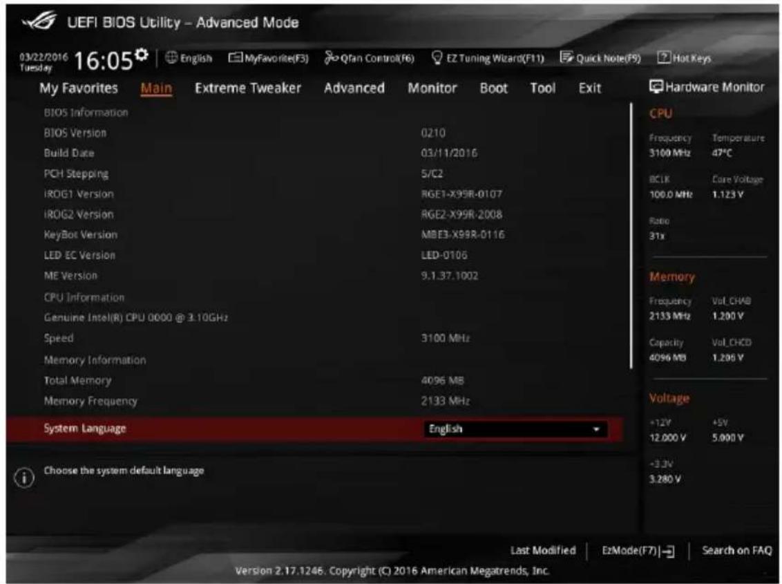 ASUS ROG Rampage V Edition 10 - Menu Main (Principal) - 1