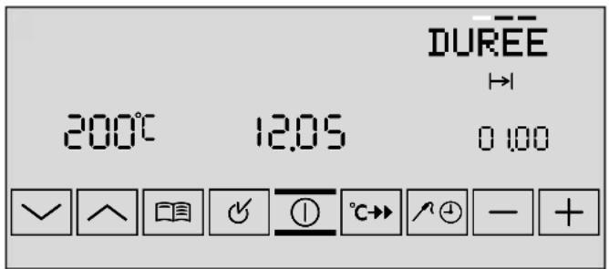 DURÉE → 200°C 12.05 0.100 ✓ ↑ ▲ ↓ Ⓕ → ↗ - +