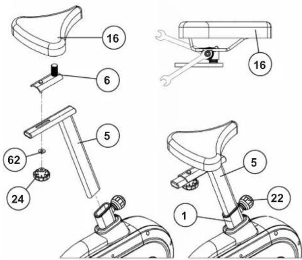 Christopeit ET 5.1 - Montage de la selle (16) et du tube support de selle (5). - 2