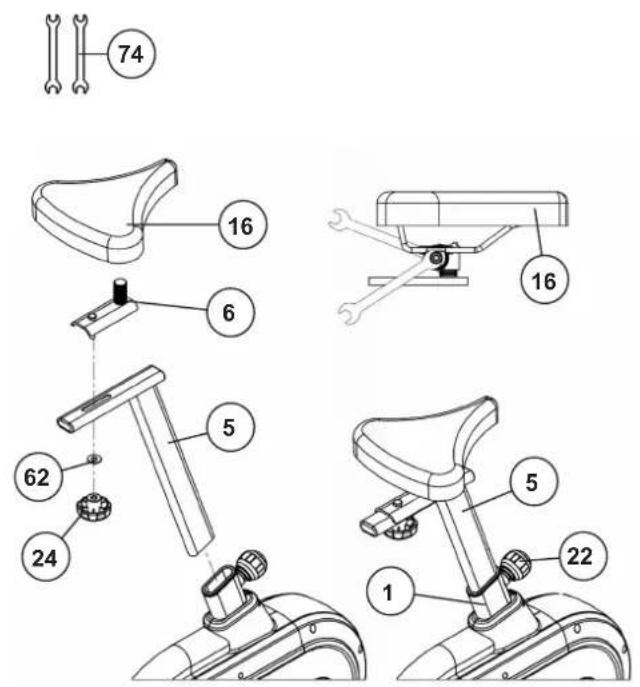 Christopeit ET 5.1 - Installation of saddle (16) and saddle support (5). - 1