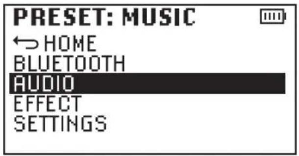 PRESET: MUSIC ←HOME BLUETOOTH AUDIO EFFECT SETTINGS