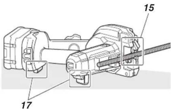 Technical diagram of a mechanical assembly with numbered components labeled 15 and 17