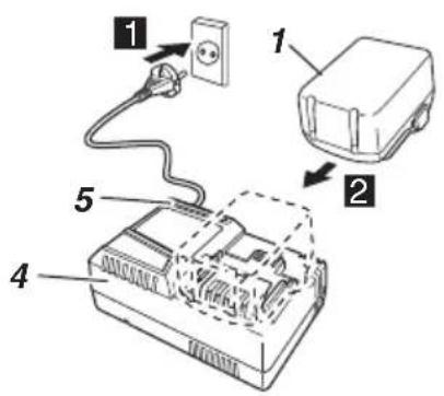 Diagram showing electrical connections to a device with labeled parts 1, 2, 4, and 5