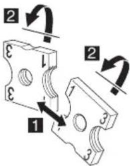 Technical diagram showing mechanical assembly with numbered components and directional arrows indicating motion or force
