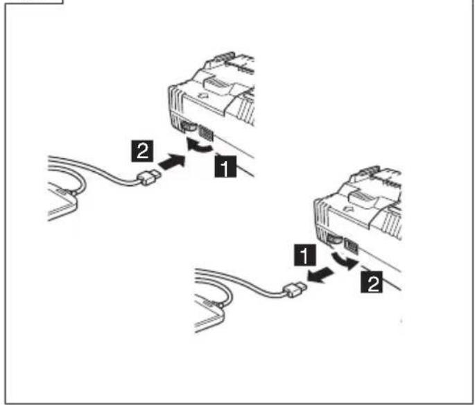 Diagram showing two connected USB cable connectors with labeled connection points 1 and 2