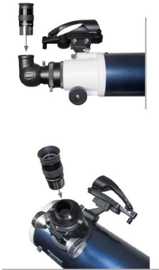 CELESTRON Omni XLT AZ 130 - To install an eyepiece on the 114 mm and 130 mm Newtonian: - 1