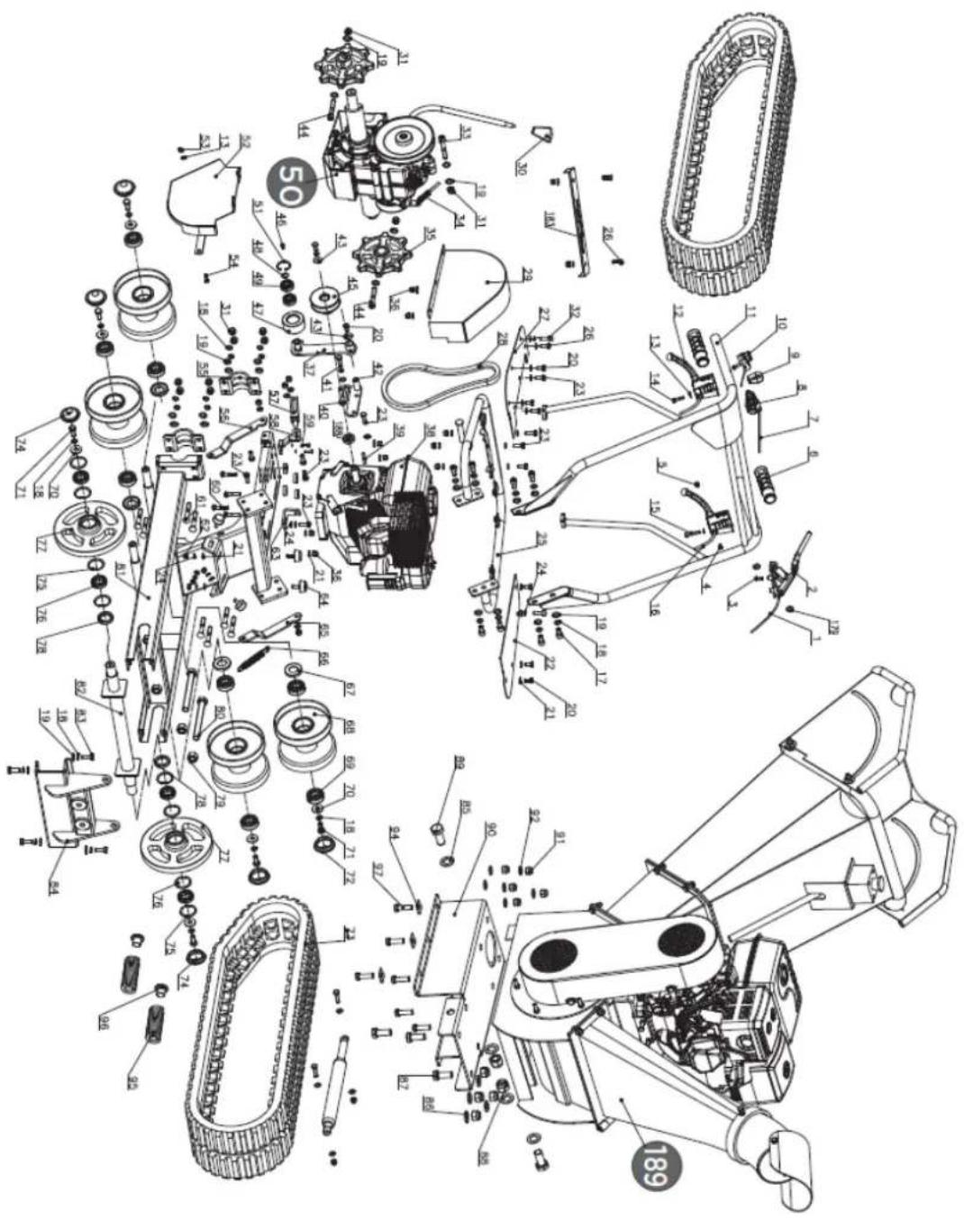 Exploded view diagram of a mechanical assembly with numbered parts and labeled features