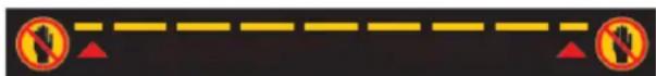 Traffic sign indicating no traffic, with red triangular warning symbols and yellow dashed lines