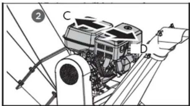 Technical diagram of a mechanical device with labeled components C and D, showing internal components and wiring connections.